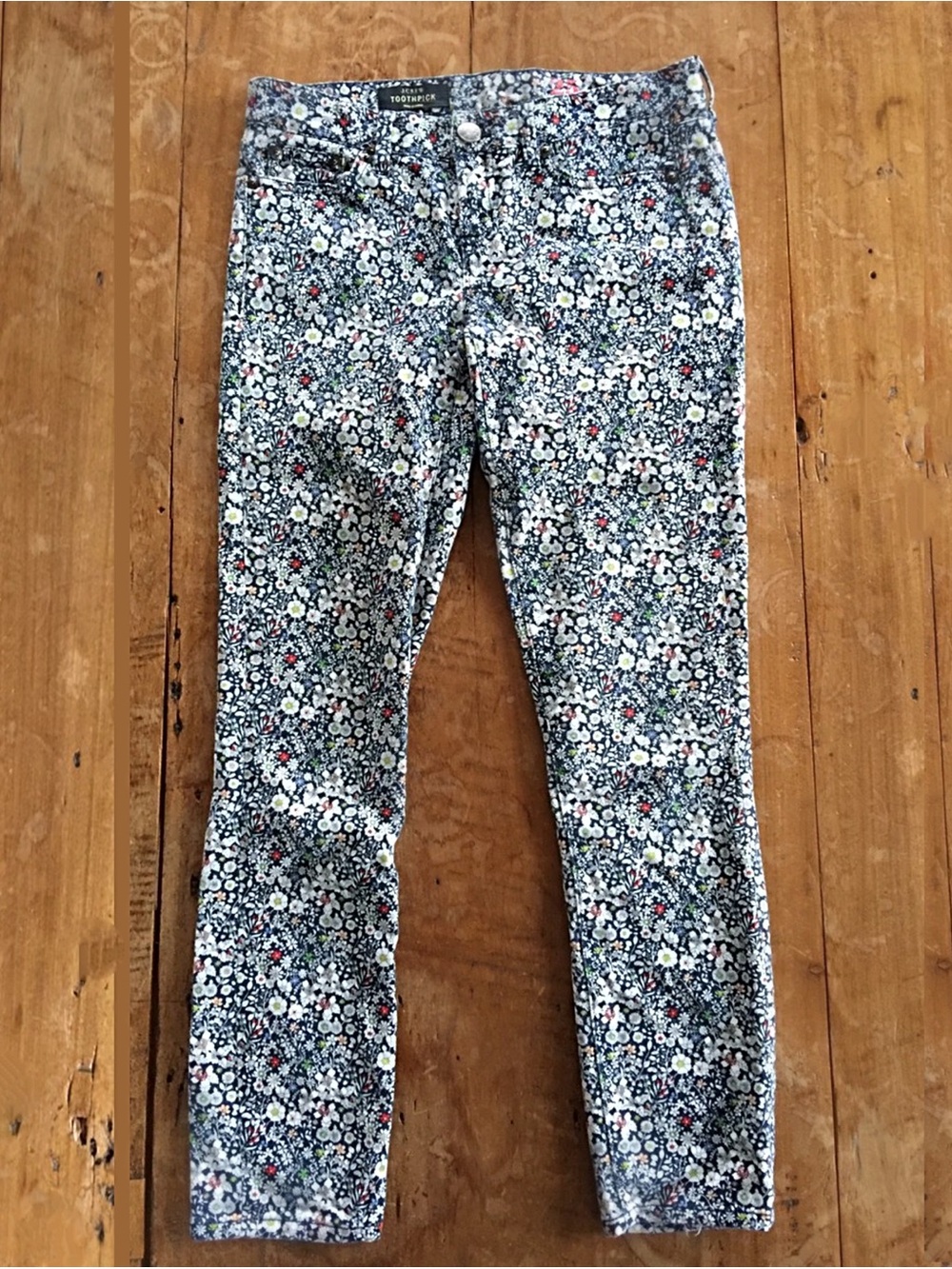 J. Crew Navy Floral Toothpick Jeans